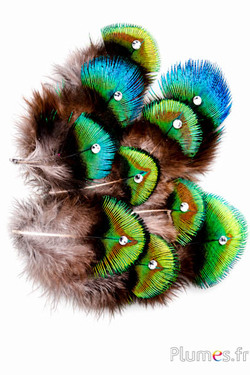 Pauw paars met strass - 3-5 cm - groen-blauw natuurlijk